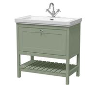 Balterley Coppenhall Traditional Bathroom 1 Soft Close Drawer Floor Standing Vanity Unit Basin, Fern Green, 830mm