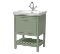 Balterley Coppenhall Traditional Bathroom 1 Soft Close Drawer Floor Standing Vanity Unit Basin, Fern Green, 630mm