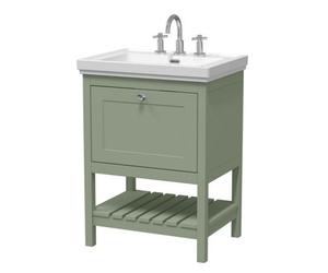 Balterley Coppenhall Traditional Bathroom 1 Soft Close Drawer Floor Standing Vanity Unit Basin, Fern Green, 630mm