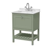 Balterley Coppenhall Traditional Bathroom 1 Soft Close Drawer Floor Standing Vanity Unit Marble Top Basin, Fern Green/white, 600mm
