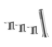 Balterley Current Deck Mount Round 4 TH Bath Shower Mixer Tap, Shower Kit Chrome in Silver Balterley Silver