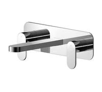 Balterley Current Modern Round Wall Mount 3 Tap Hole Basin Mixer Tap With Dual Lever Handles & Back Plate - Chrome Finish