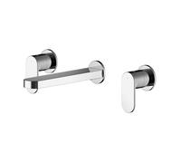 Balterley Current Modern Round Wall Mount 3 Tap Hole Basin Mixer Tap with Lever Handles and Spout - Chrome Finish