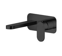 Balterley Current Round Wall Mounted 2 Tap Hole Basin Mixer Tap With Flat Spout And Back Plate - Matt Black Finish