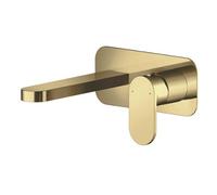 Balterley Current Round Wall Mounted 2 Tap Hole Basin Mixer Tap With Fluted Lever Handle And Back Plate - Brushed Brass Finish