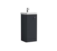 Floor Standing 1 Door Vanity Unit with Ceramic Basin - 400mm - Soft Black