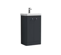 Floor Standing 2 Door Vanity Unit with Ceramic Basin - 500mm - Soft Black