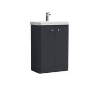 Floor Standing 2 Door Bathroom Vanity Unit with Ceramic Basin - 600mm - Soft Black