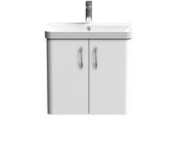 Curve Wall Hung 2 Door Vanity Basin Unit - 600mm - Gloss White with Chrome D Shape Handles (Tap Not Included)