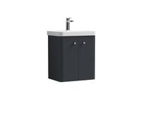 Balterley Curve Modern Bathroom Wall Hung 2 Door Vanity Unit Basin, Dark Grey, 505mm