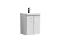 Balterley Bathroom Wall Hung 2 Door Vanity Unit Basin, Gloss White/Chrome, 479mm in White Balterley White