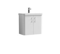 Balterley Curve Modern Bathroom Wall Hung 2 Door Vanity Unit Basin, Gloss White/Chrome, 579mm