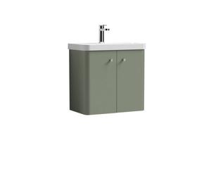 Balterley Curve Modern Bathroom Wall Hung 2 Door Vanity Unit Basin, Satin Green, 605mm