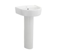 Balterley 420mm Bathroom Sink, Full Pedestal Ceramic Round Bowl Bathroom Wash Basin Sink with Overflow, 1 Tap Hole, Floor Standing Basin Sinks for Cloakroom - 420 x 380 x 825mm (White)