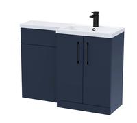 Balterley Dark Blue Bathroom Vanity Unit with Basin & WC, Black Handles, Right Hand, 1100mm x 390mm