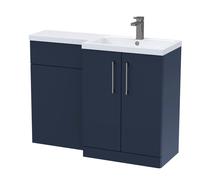 Balterley Dark Blue Bathroom Vanity Unit with Basin & WC, Brushed Pewter Handles, Right Hand, 1100mm x 390mm