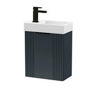 Dark Grey 400mm Wall Hung Cloakroom Vanity Basin Unit with Black Handle Compact Bathroom Storage