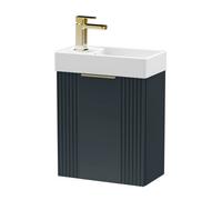 Balterley Dark Grey 400mm Wall Hung Cloakroom Vanity Basin Unit With Brushed Brass Handle Compact Bathroom Storage
