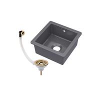 Balterley Dark Grey Fireclay Ceramic Single Bowl Square Undermount Kitchen Sink With Overflow And Brushed Brass Waste, 457mm