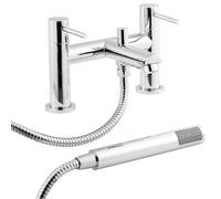 Balterley Bath Mixer Tap with Shower Kit, Dual Lever Round Bath Filler Tap, Round Head Showers for Bathrooms, Bathroom Taps with Shower Head and Hose Set - 226 x 146 x 142mm (Chrome)