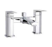 Balterley Square Bath Shower Mixer Tap & Kit Dual Lever Waterfall Spout - Chrome in Silver Balterley Silver