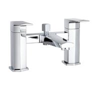 Balterley Deck Mounted Square Bath Shower Mixer Tap with Kit, Dual Lever Waterfall Spout - Chrome Finish