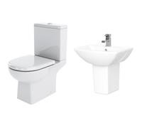 Balterley Destin Square Suite: Toilet with Soft-Close Seat & 500mm Semi Pedestal in White Balterley White