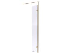 Balterley Drakelow Contemporary Bathroom 8mm Glass Wetroom Swing Screen with Support Bar, Brushed Brass, 1950 x 322 x 27mm