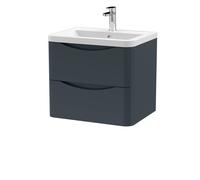 Dunwood Contemporary 2 Drawer Wall Hung Vanity Unit with Basin, Dark Grey, 600mm