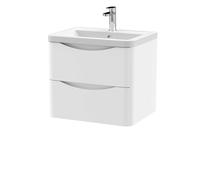 Dunwood Contemporary 2 Drawer Wall Hung Vanity Unit with Basin, Satin White, 600mm