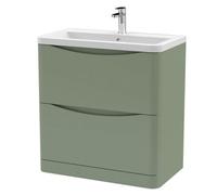 Balterley Dunwood Contemporary 2 Drawer Floor Standing Vanity Unit With Basin, Satin Green, 800mm