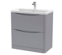Dunwood Contemporary 2 Drawer Floor Standing Vanity Unit with Basin, Satin Grey, 800mm