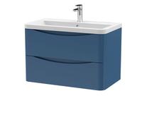 Balterley Dunwood Contemporary 2 Drawer Wall Hung Vanity Unit With Basin, Satin Blue, 800mm