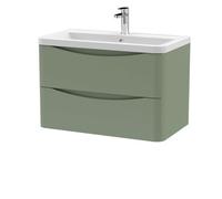 Balterley Dunwood Contemporary 2 Drawer Wall Hung Vanity Unit With Basin, Satin Green, 800mm