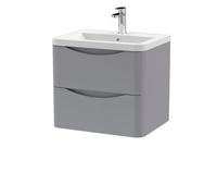 Balterley Dunwood Contemporary 2 Drawer Wall Hung Vanity Unit With Basin, Satin Grey, 600mm
