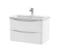 Balterley Dunwood Contemporary 2 Drawer Wall Hung Vanity Unit With Basin, Satin White, 800mm