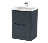 Balterley Dunwood Contemporary Bathroom Floor Standing 2 Drawer Vanity & Polymarble Basin, Dark Grey, 600mm