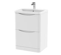 Balterley Dunwood Contemporary Bathroom Floor Standing 2 Drawer Vanity & Polymarble Basin, Satin White, 600mm