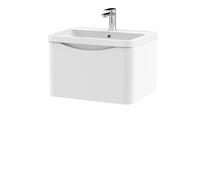 Balterley Dunwood Contemporary Bathroom Wall Hung 1 Drawer Vanity & Polymarble Basin, Satin White, 600mm