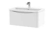 Balterley Dunwood Contemporary Bathroom Wall Hung 1 Drawer Vanity & Polymarble Basin, Satin White, 800mm