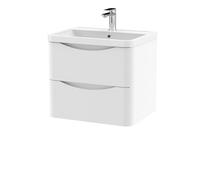 Balterley Dunwood Contemporary Bathroom Wall Hung 2 Drawer Vanity & Polymarble Basin, Satin White, 600mm