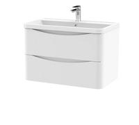 Balterley Dunwood Contemporary Bathroom Wall Hung 2 Drawer Vanity & Polymarble Basin, Satin White, 800mm