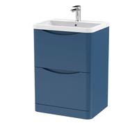 Balterley Dunwood Floor Standing 2 Drawer Bathroom Vanity Unit & Polymarble Basin, Satin Blue, 550mm