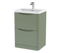 Balterley Dunwood Floor Standing 2 Drawer Bathroom Vanity Unit & Polymarble Basin, Satin Green, 550mm
