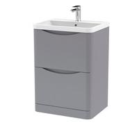 Balterley Dunwood Floor Standing 2 Drawer Bathroom Vanity Unit & Polymarble Basin, Satin Grey, 550mm