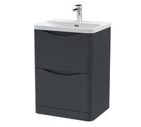 Balterley Dunwood Modern Bathroom Floor Standing 2 Drawer Vanity Unit & Ceramic Basin, Dark Grey, 600mm