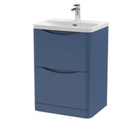 Balterley Dunwood Modern Bathroom Floor Standing 2 Drawer Vanity Unit & Ceramic Basin, Satin Blue, 600mm