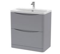 Balterley Dunwood Modern Bathroom Floor Standing 2 Drawer Vanity Unit & Ceramic Basin, Satin Grey, 800mm