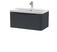 Balterley Dunwood Modern Bathroom Wall Hung 1 Drawer Vanity Unit & Ceramic Basin, Dark Grey, 800mm