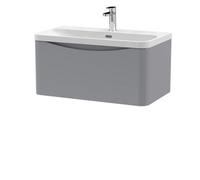 Balterley Dunwood Modern Bathroom Wall Hung 1 Drawer Vanity Unit & Ceramic Basin, Satin Grey, 800mm